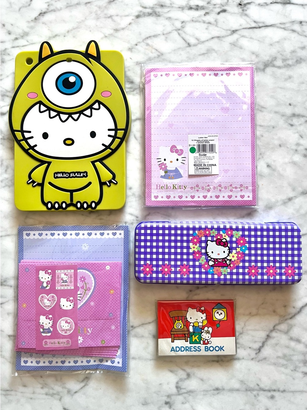 Vintage Sanrio Hello Kitty Lot Stationary Pencil Case Address Book Tablet Case